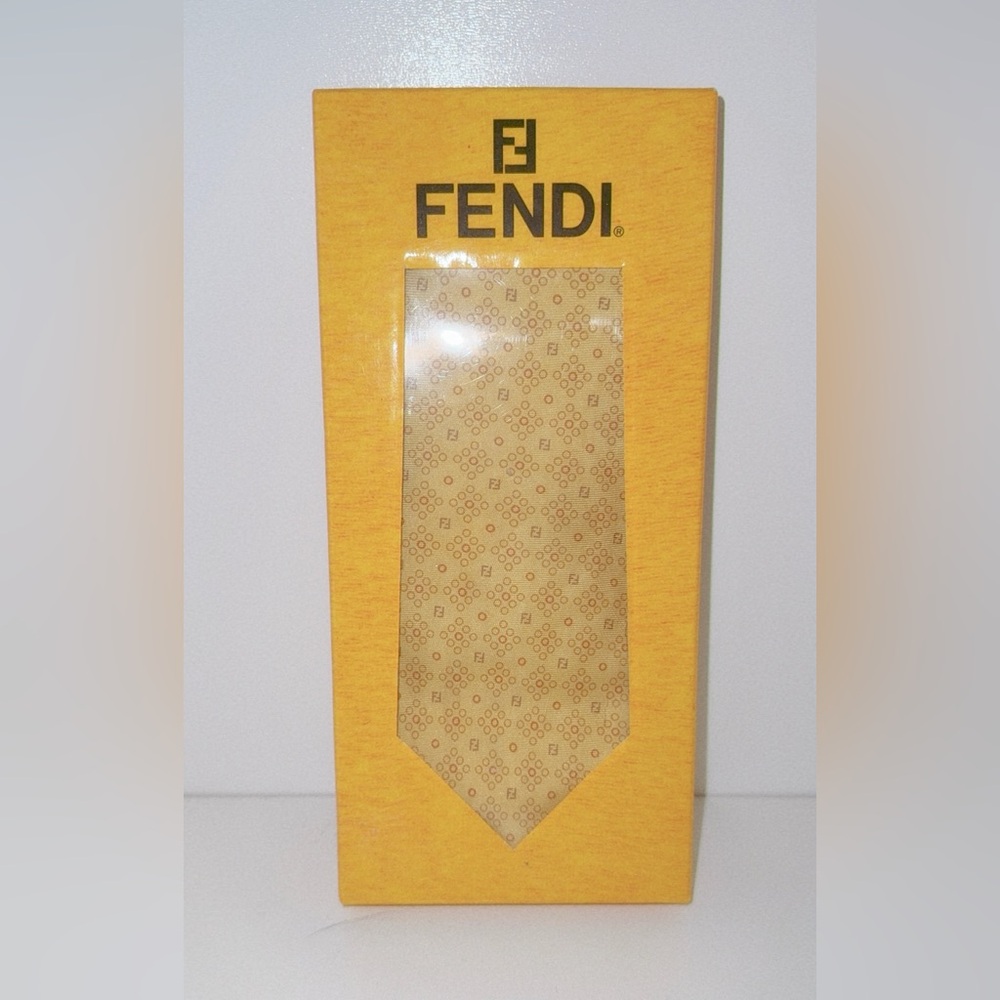Fendi Golden Butter Yellow Patterned Men's Tie with box